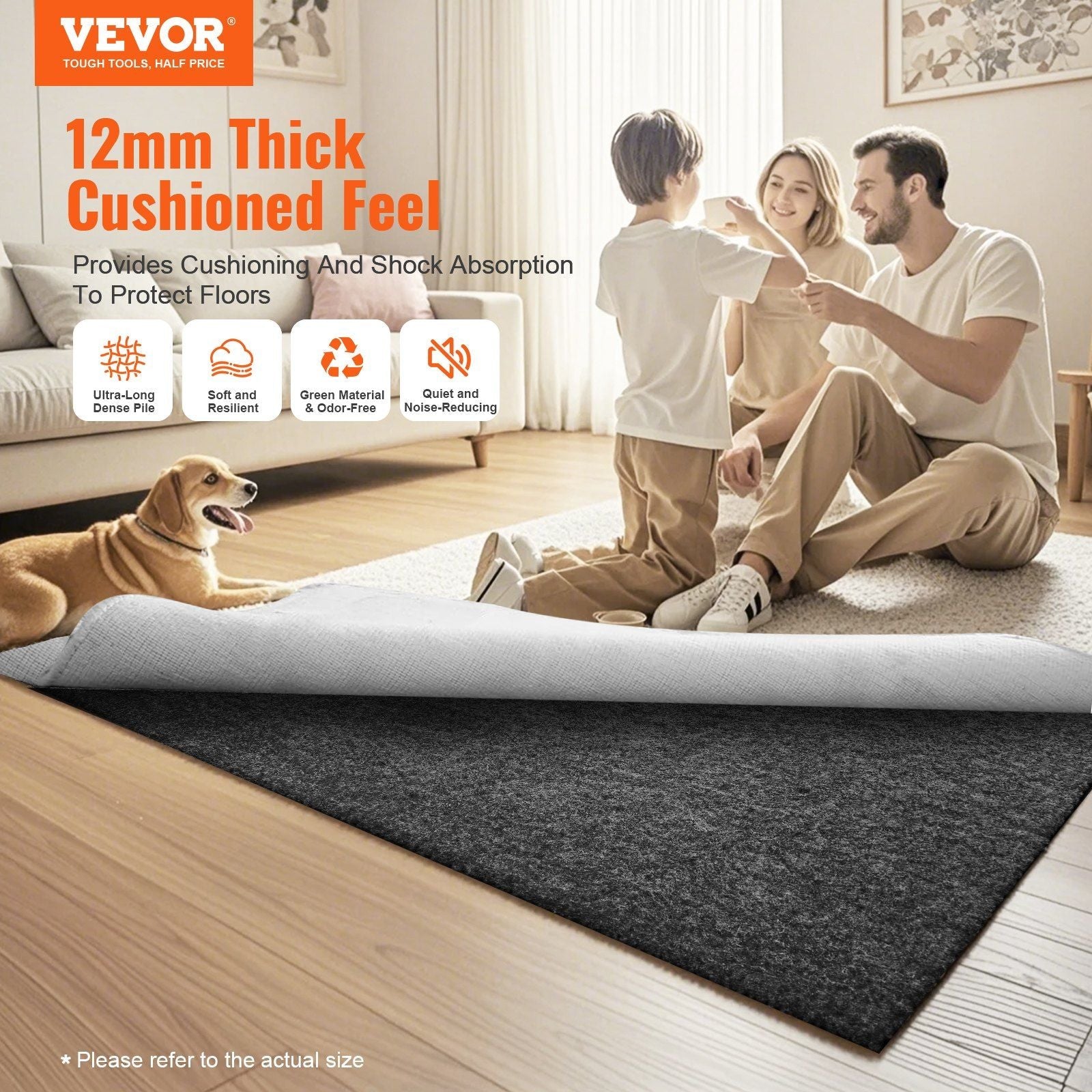 VEVOR Rug Pad Gripper 4' x 6' Protective Carpet Pad 0.47" Thick for All Floors - Renee Lane Company