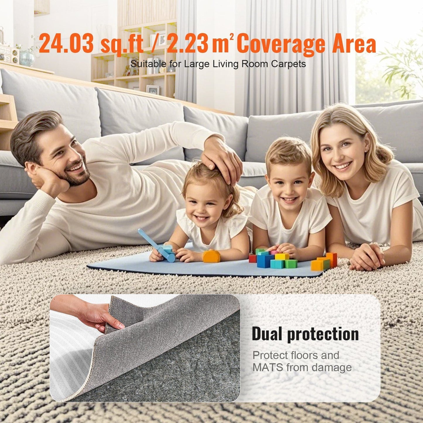 VEVOR Rug Pad Gripper 4' x 6' Protective Carpet Pad 0.47" Thick for All Floors - Renee Lane Company