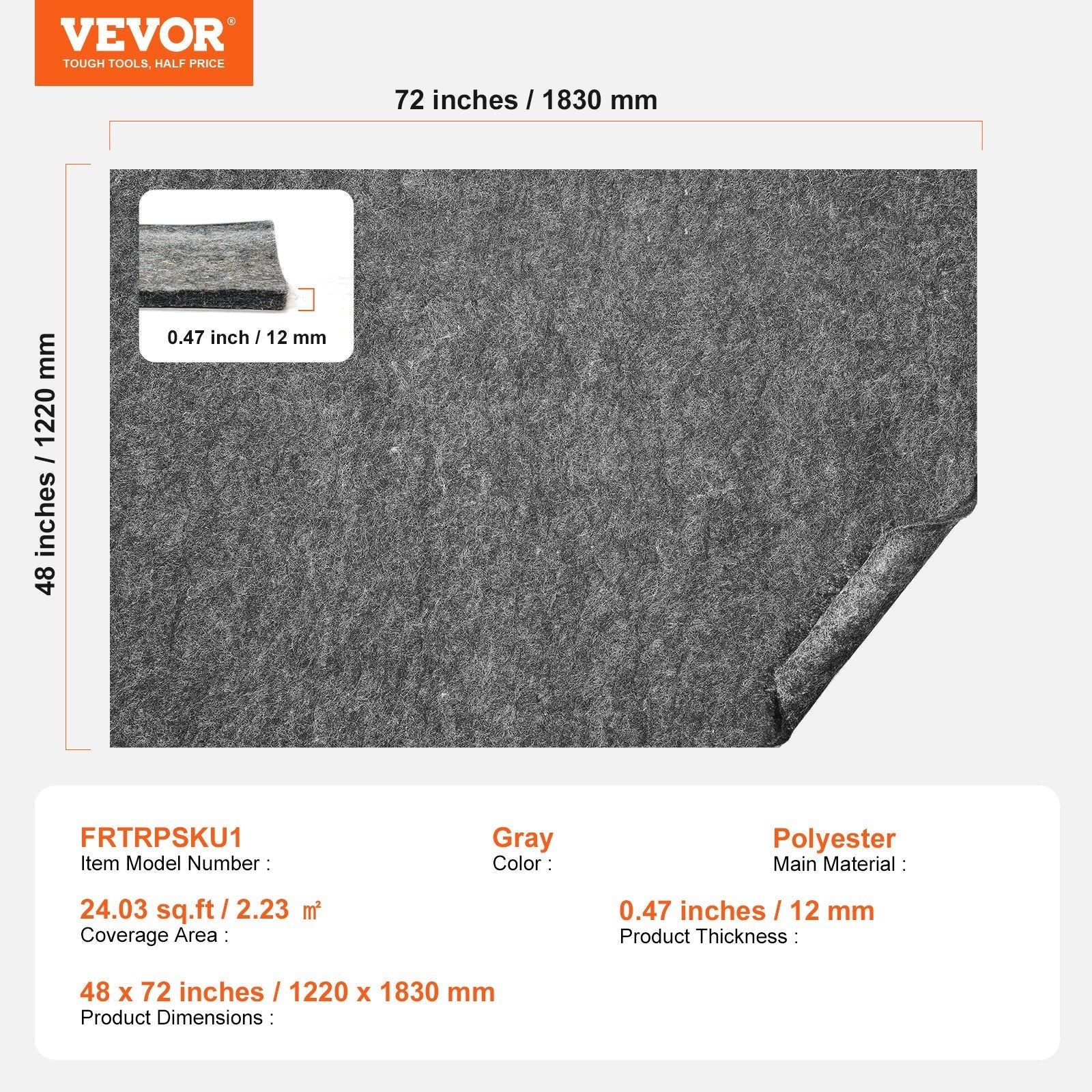 VEVOR Rug Pad Gripper 4' x 6' Protective Carpet Pad 0.47" Thick for All Floors - Renee Lane Company