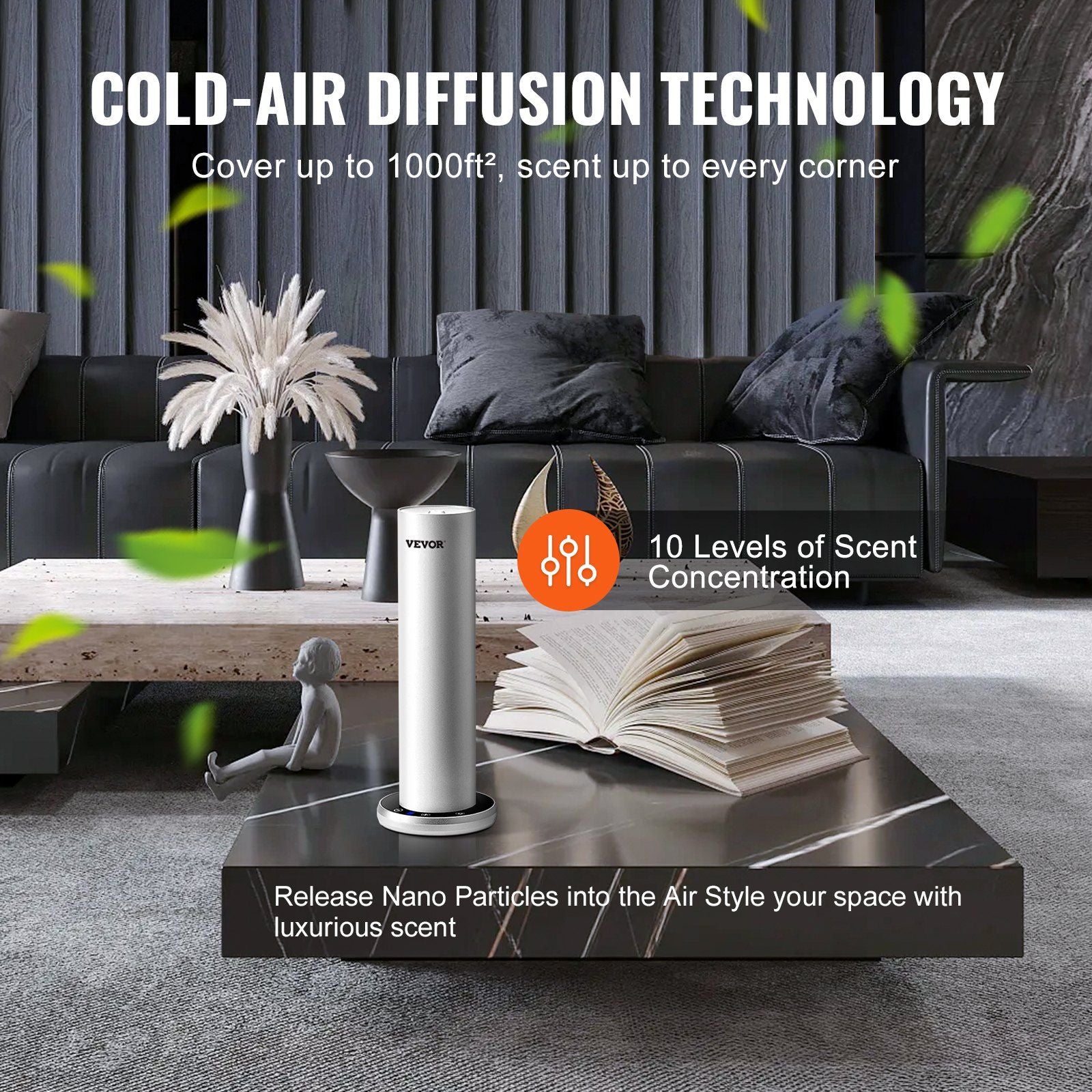 VEVOR Scent Air Machine for Home, 120ml Bluetooth Smart Cold Air Diffuser, 1000sq.ft Waterless Essential Oil Scent Air Diffuser, Floor Standing Aromatherapy Machine for Spa, Yoga, Home, Office, Hotel - Renee Lane Company