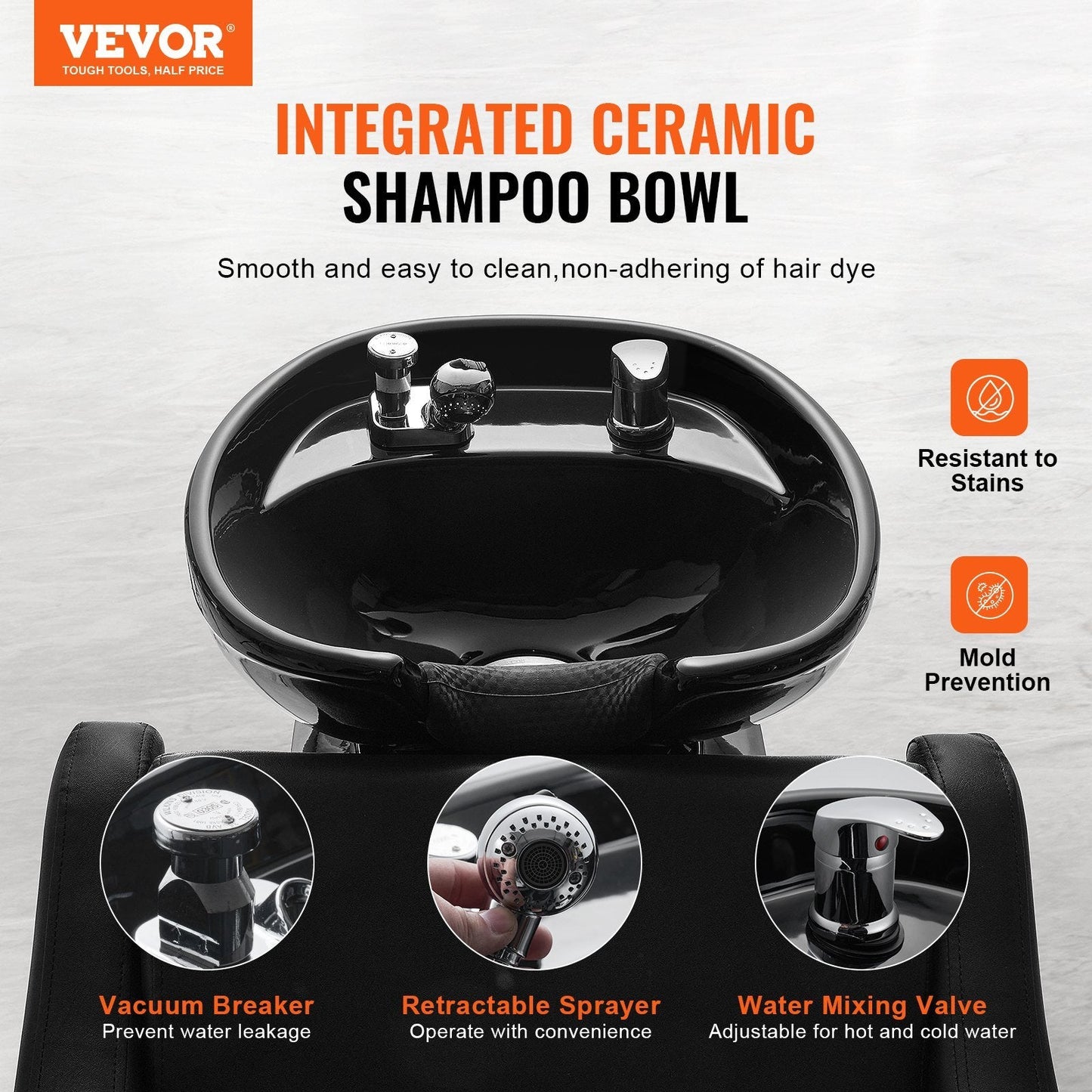 VEVOR Shampoo Backwash Chair, 661.4LBS Loading Barbershop Hair Washing Station with Electric Adjustable Footrest & Ceramic Bowl, Backwash Salon Shampoo Chair, Beauty Spa Hairdressing Massage Equipment - Renee Lane Company