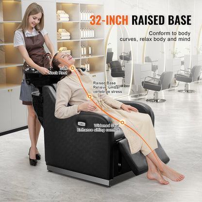 VEVOR Shampoo Backwash Chair, 661.4LBS Loading Barbershop Hair Washing Station with Electric Adjustable Footrest & Ceramic Bowl, Backwash Salon Shampoo Chair, Beauty Spa Hairdressing Massage Equipment - Renee Lane Company