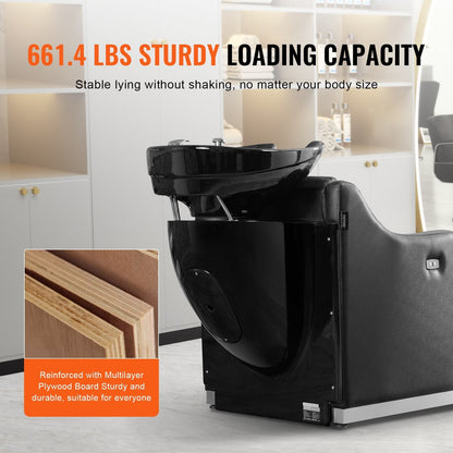 VEVOR Shampoo Backwash Chair, 661.4LBS Loading Barbershop Hair Washing Station with Electric Adjustable Footrest & Ceramic Bowl, Backwash Salon Shampoo Chair, Beauty Spa Hairdressing Massage Equipment - Renee Lane Company