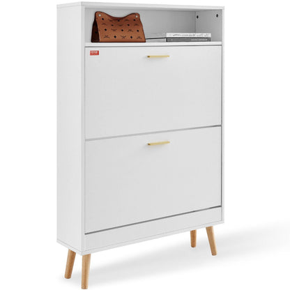 VEVOR Shoe Cabinet with 2 Flip Drawers, Shoe Storage Cabinet for Entryway, Free Standing Shoe Storage Organizer with Top Storage Cubby for Heels, Boots, Slippers in Hallway, Living Room - Renee Lane Company