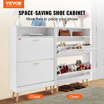VEVOR Shoe Cabinet with 2 Flip Drawers, Shoe Storage Cabinet for Entryway, Free Standing Shoe Storage Organizer with Top Storage Cubby for Heels, Boots, Slippers in Hallway, Living Room - Renee Lane Company