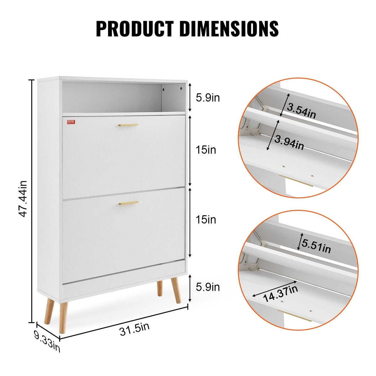 VEVOR Shoe Cabinet with 2 Flip Drawers, Shoe Storage Cabinet for Entryway, Free Standing Shoe Storage Organizer with Top Storage Cubby for Heels, Boots, Slippers in Hallway, Living Room - Renee Lane Company