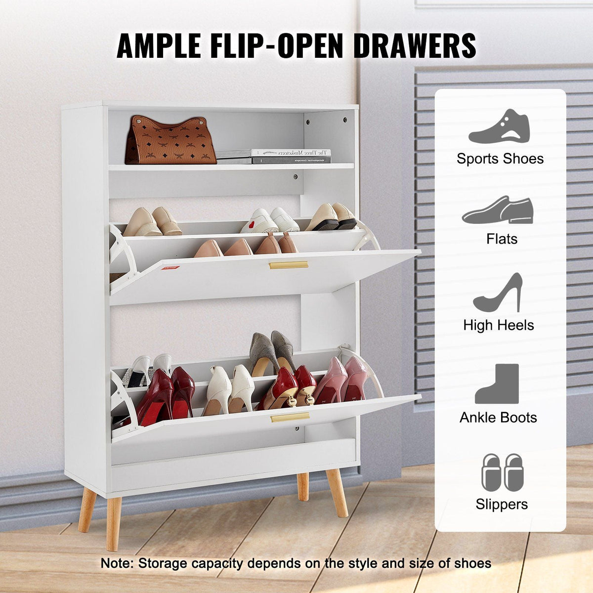 VEVOR Shoe Cabinet with 2 Flip Drawers, Shoe Storage Cabinet for Entryway, Free Standing Shoe Storage Organizer with Top Storage Cubby for Heels, Boots, Slippers in Hallway, Living Room - Renee Lane Company