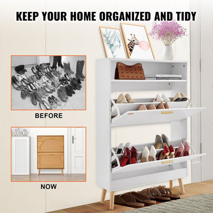 VEVOR Shoe Cabinet with 2 Flip Drawers, Shoe Storage Cabinet for Entryway, Free Standing Shoe Storage Organizer with Top Storage Cubby for Heels, Boots, Slippers in Hallway, Living Room - Renee Lane Company