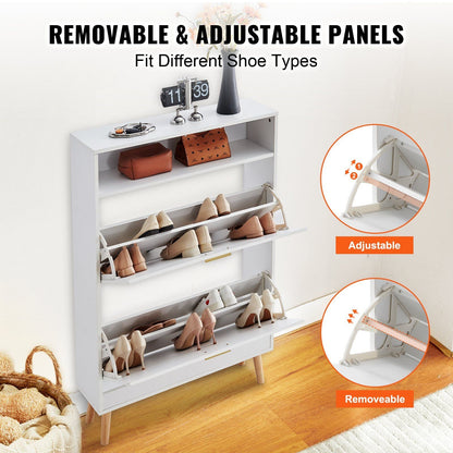 VEVOR Shoe Cabinet with 2 Flip Drawers, Shoe Storage Cabinet for Entryway, Free Standing Shoe Storage Organizer with Top Storage Cubby for Heels, Boots, Slippers in Hallway, Living Room - Renee Lane Company