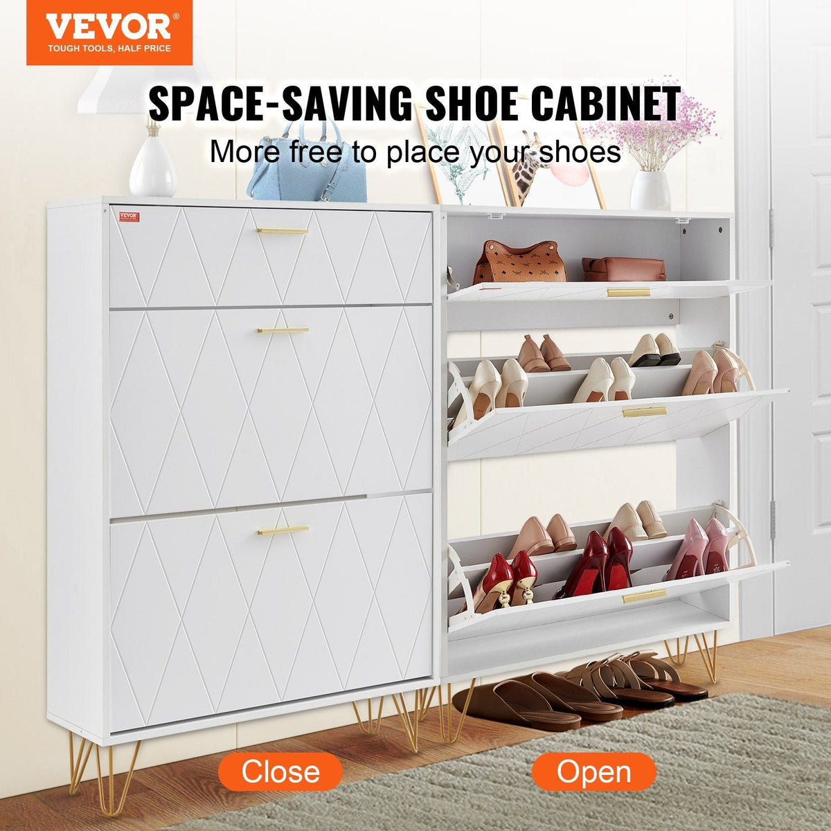 VEVOR Shoe Cabinet with 3 Flip Drawers, Shoe Storage Cabinet for Entryway, Free Standing Shoe Storage Organizer for Heels, Boots, Slippers in Hallway, Living Room - Renee Lane Company