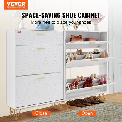 VEVOR Shoe Cabinet with 3 Flip Drawers, Shoe Storage Cabinet for Entryway, Free Standing Shoe Storage Organizer for Heels, Boots, Slippers in Hallway, Living Room - Renee Lane Company