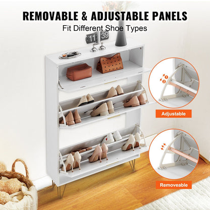VEVOR Shoe Cabinet with 3 Flip Drawers, Shoe Storage Cabinet for Entryway, Free Standing Shoe Storage Organizer for Heels, Boots, Slippers in Hallway, Living Room - Renee Lane Company