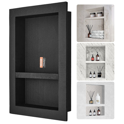 VEVOR Shower Niche Ready for Tile 16" x 24", Double Shelf Organizer, Square Corners Wall-inserted Niche Recessed, Sealed Protection Modern Soap Storage Niche for Shower Bathroom, Black - Renee Lane Company