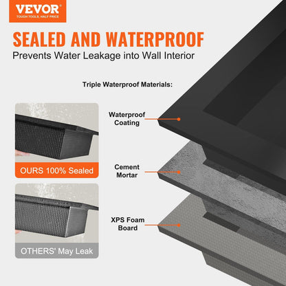 VEVOR Shower Niche Ready for Tile 16" x 24", Double Shelf Organizer, Square Corners Wall-inserted Niche Recessed, Sealed Protection Modern Soap Storage Niche for Shower Bathroom, Black - Renee Lane Company