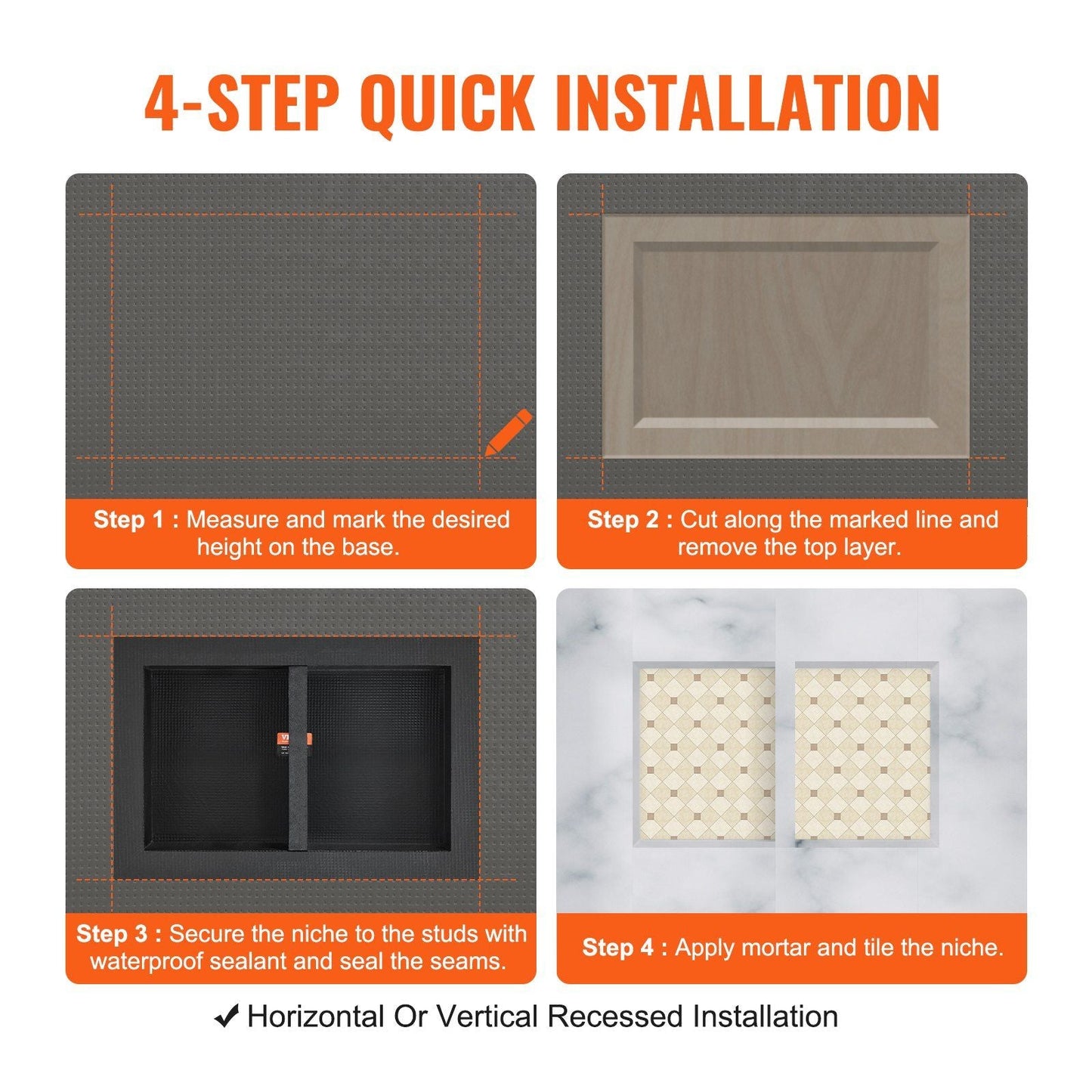 VEVOR Shower Niche Ready for Tile 16" x 24", Double Shelf Organizer, Square Corners Wall-inserted Niche Recessed, Sealed Protection Modern Soap Storage Niche for Shower Bathroom, Black - Renee Lane Company