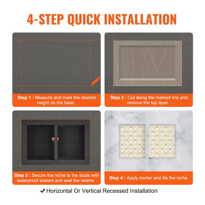 VEVOR Shower Niche Ready for Tile 16" x 24", Double Shelf Organizer, Square Corners Wall-inserted Niche Recessed, Sealed Protection Modern Soap Storage Niche for Shower Bathroom, Black - Renee Lane Company