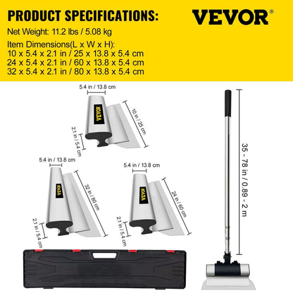 VEVOR Skimming Blade Set,10"+24"+32" Blades + 35"-78" Extension Handle, European Stainless Steel Construction Knife, Aluminum Blade Profile Smoothing Knockdown Spatula for Gyprock/Drywall/Wall-Board - Renee Lane Company
