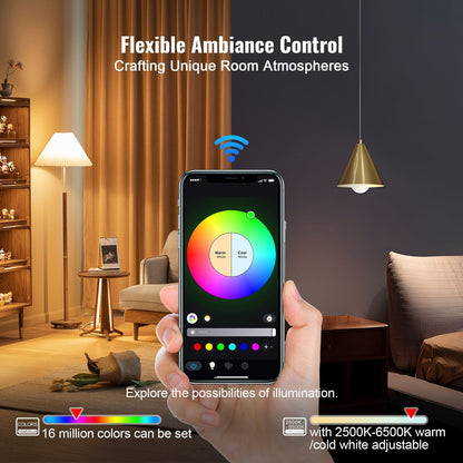 VEVOR Smart Light Bulbs, 4-Pack, 9W Multicolor LED Bulbs, 800 Lumens with Smart Control Compatibility for Vera, Google Assistant, Amazon Alexa, iOS, Android, RGB Color Changing - Renee Lane Company