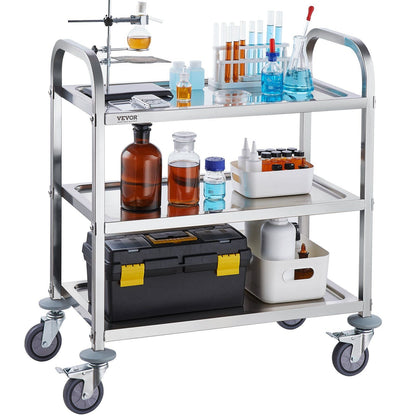 VEVOR Stainless Steel Cart, 3 Layers Lab Utility Cart 400 lbs Weight Capacity, Medical Cart with Lockable Universal Wheels, for Lab, Clinic, Kitchen, Salon - Renee Lane Company