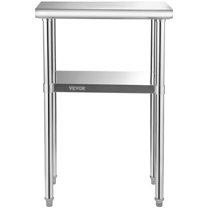 VEVOR Stainless Steel Prep Table, 24 x 18 x 36 Inch, 600lbs Load Capacity Heavy Duty Metal Worktable with Adjustable Undershelf & Feet, Commercial Workstation for Kitchen Restaurant Garage Backyard - Renee Lane Company