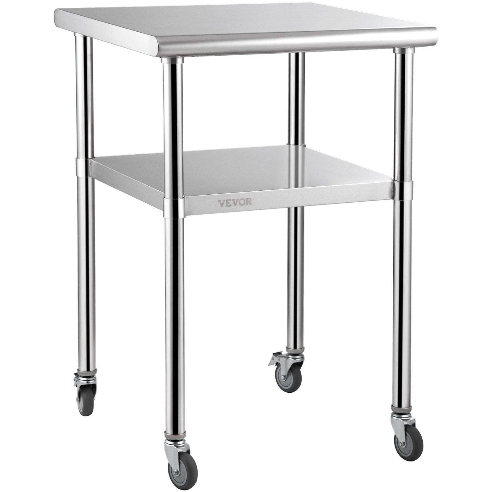 VEVOR Stainless Steel Prep Table, 24 x 24 x 36 Inch, 600lbs Load Capacity Heavy Duty Metal Worktable with Adjustable Undershelf & Universal Wheels, Commercial Workstation for Kitchen Garage Backyard - Renee Lane Company