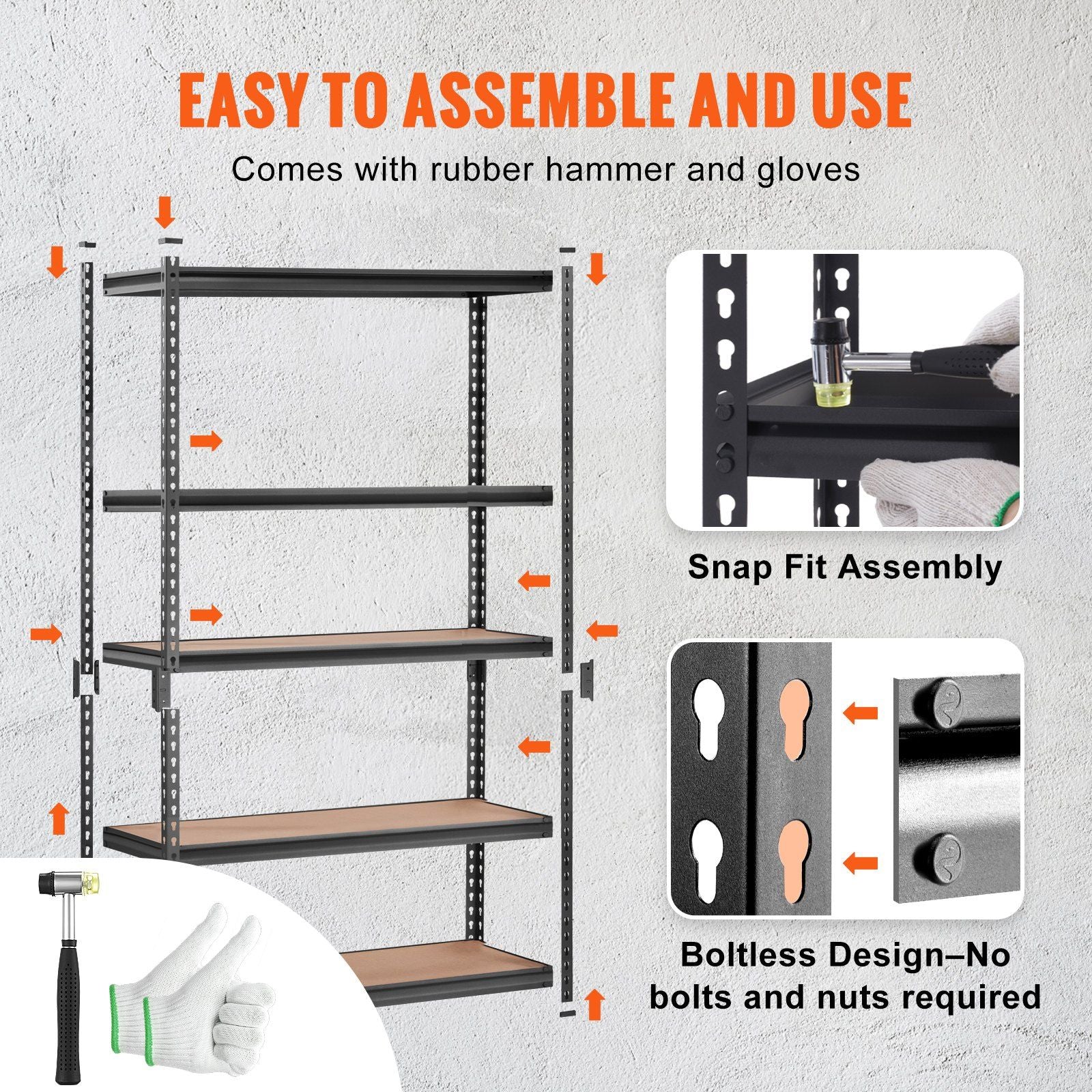 VEVOR Storage Shelving Unit, 5-Tier Adjustable, 2000 lbs Capacity, Heavy Duty Garage Shelves Metal Organizer Utility Rack, Black, 48" L x 24" W x 72" H for Kitchen Pantry Basement Bathroom Laundry - Renee Lane Company