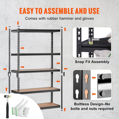 VEVOR Storage Shelving Unit, 5-Tier Adjustable, 2000 lbs Capacity, Heavy Duty Garage Shelves Metal Organizer Utility Rack, Black, 48" L x 24" W x 72" H for Kitchen Pantry Basement Bathroom Laundry - Renee Lane Company