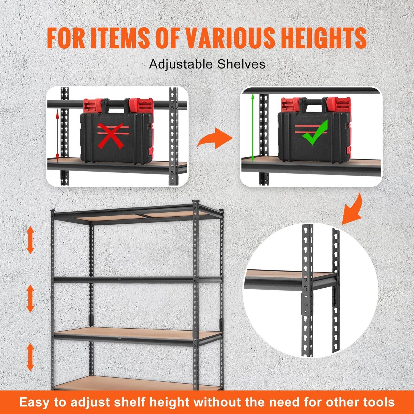 VEVOR Storage Shelving Unit, 5-Tier Adjustable, 2000 lbs Capacity, Heavy Duty Garage Shelves Metal Organizer Utility Rack, Black, 48" L x 24" W x 72" H for Kitchen Pantry Basement Bathroom Laundry - Renee Lane Company