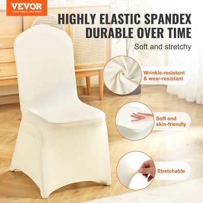 VEVOR Stretch Spandex Folding Chair Covers, Universal Fitted Chair Cover, Removable Washable Protective Slipcovers, for Wedding, Holiday, Banquet, Party, Celebration, Dining (50PCS Ivory White) - Renee Lane Company
