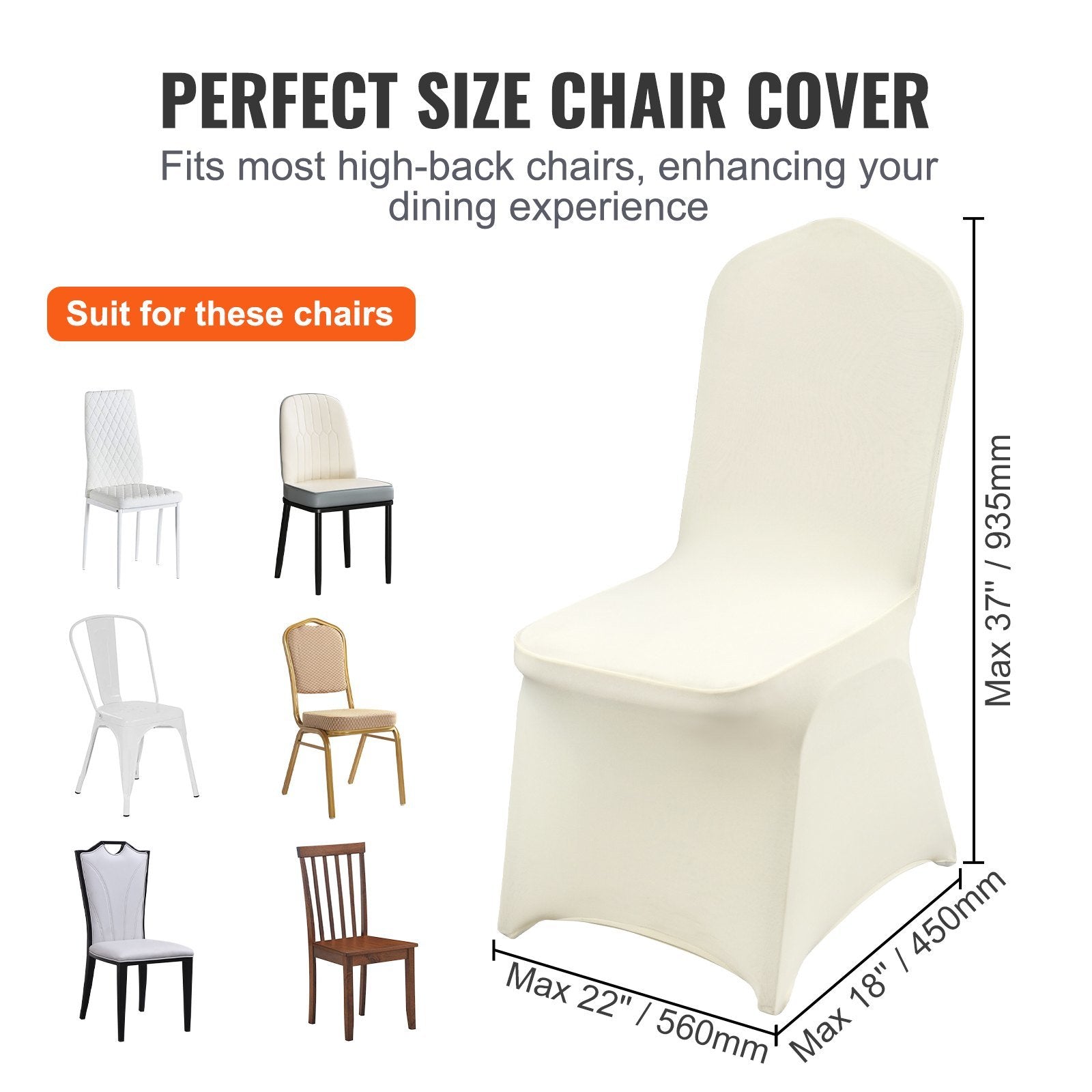 VEVOR Stretch Spandex Folding Chair Covers, Universal Fitted Chair Cover, Removable Washable Protective Slipcovers, for Wedding, Holiday, Banquet, Party, Celebration, Dining (50PCS Ivory White) - Renee Lane Company