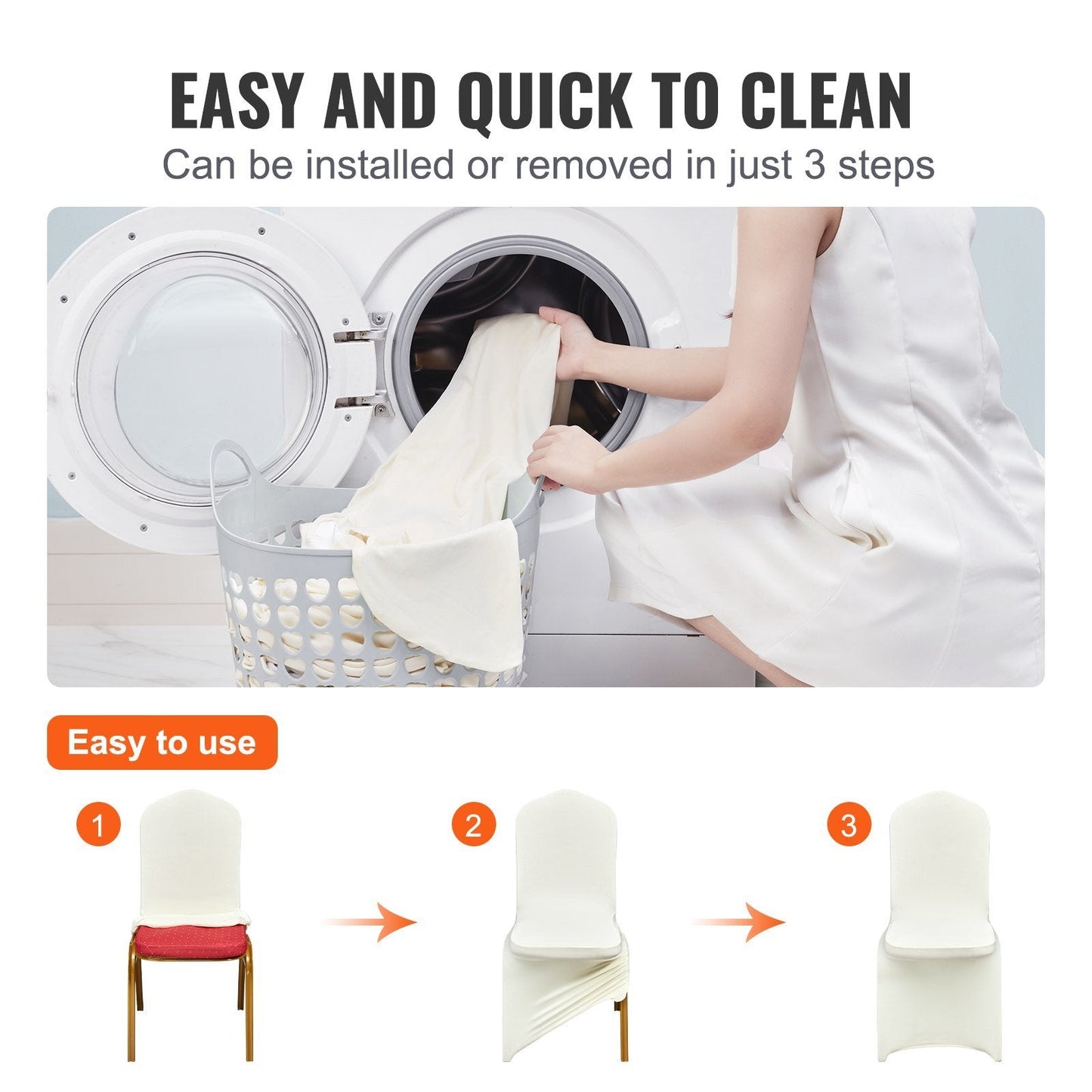 VEVOR Stretch Spandex Folding Chair Covers, Universal Fitted Chair Cover, Removable Washable Protective Slipcovers, for Wedding, Holiday, Banquet, Party, Celebration, Dining (50PCS Ivory White) - Renee Lane Company
