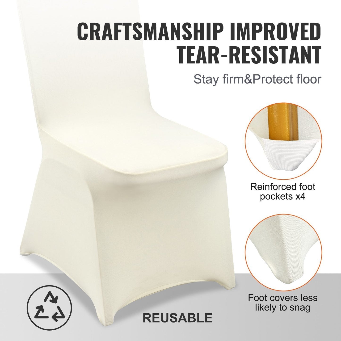 VEVOR Stretch Spandex Folding Chair Covers, Universal Fitted Chair Cover, Removable Washable Protective Slipcovers, for Wedding, Holiday, Banquet, Party, Celebration, Dining (50PCS Ivory White) - Renee Lane Company