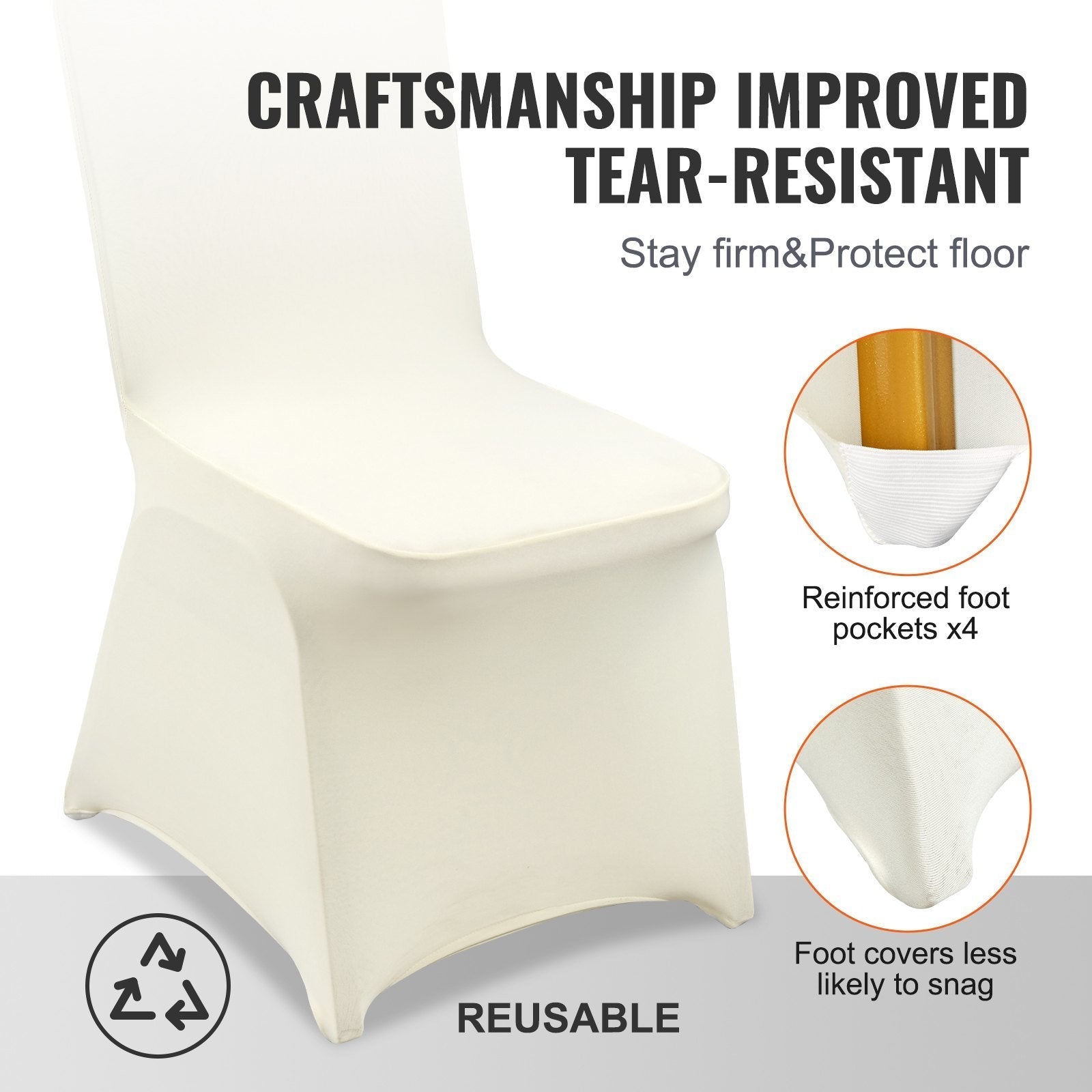 VEVOR Stretch Spandex Folding Chair Covers, Universal Fitted Chair Cover, Removable Washable Protective Slipcovers, for Wedding, Holiday, Banquet, Party, Celebration, Dining (50PCS Ivory White) - Renee Lane Company