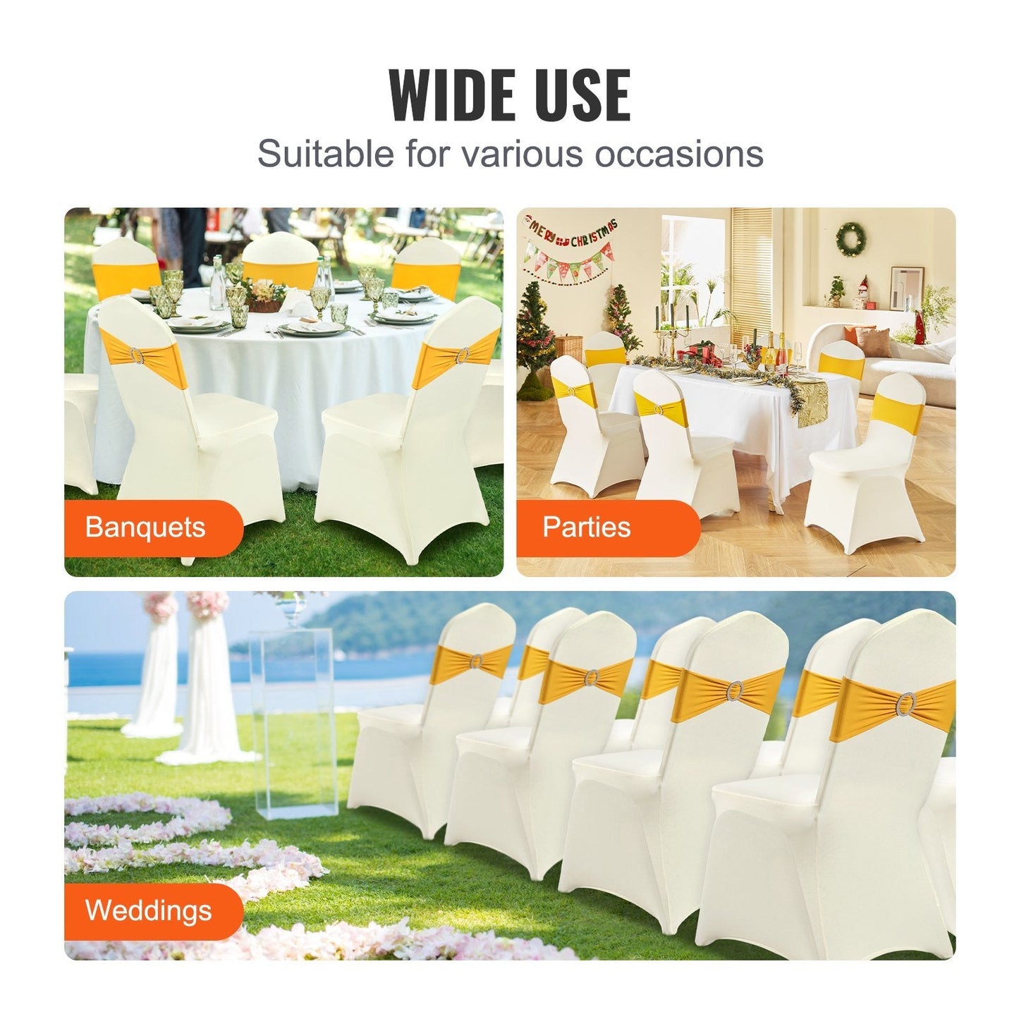 VEVOR Stretch Spandex Folding Chair Covers, Universal Fitted Chair Cover, Removable Washable Protective Slipcovers, for Wedding, Holiday, Banquet, Party, Celebration, Dining (50PCS Ivory White) - Renee Lane Company