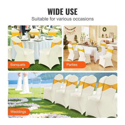 VEVOR Stretch Spandex Folding Chair Covers, Universal Fitted Chair Cover, Removable Washable Protective Slipcovers, for Wedding, Holiday, Banquet, Party, Celebration, Dining (50PCS Ivory White) - Renee Lane Company