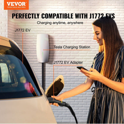 VEVOR Tesla to J1772 Charging Adapter, Max 48 Amp 240V, J1772 EVs Charger Adapter, with IP65 Storage Bag Anti-Drop Lock, for Tesla High Powered Wall Connector, Destination Charger and Mobile Connector - Renee Lane Company