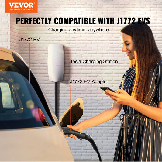 VEVOR Tesla to J1772 Charging Adapter, Max 48 Amp 240V, J1772 EVs Charger Adapter, with IP65 Storage Bag Anti-Drop Lock, for Tesla High Powered Wall Connector, Destination Charger and Mobile Connector - Renee Lane Company