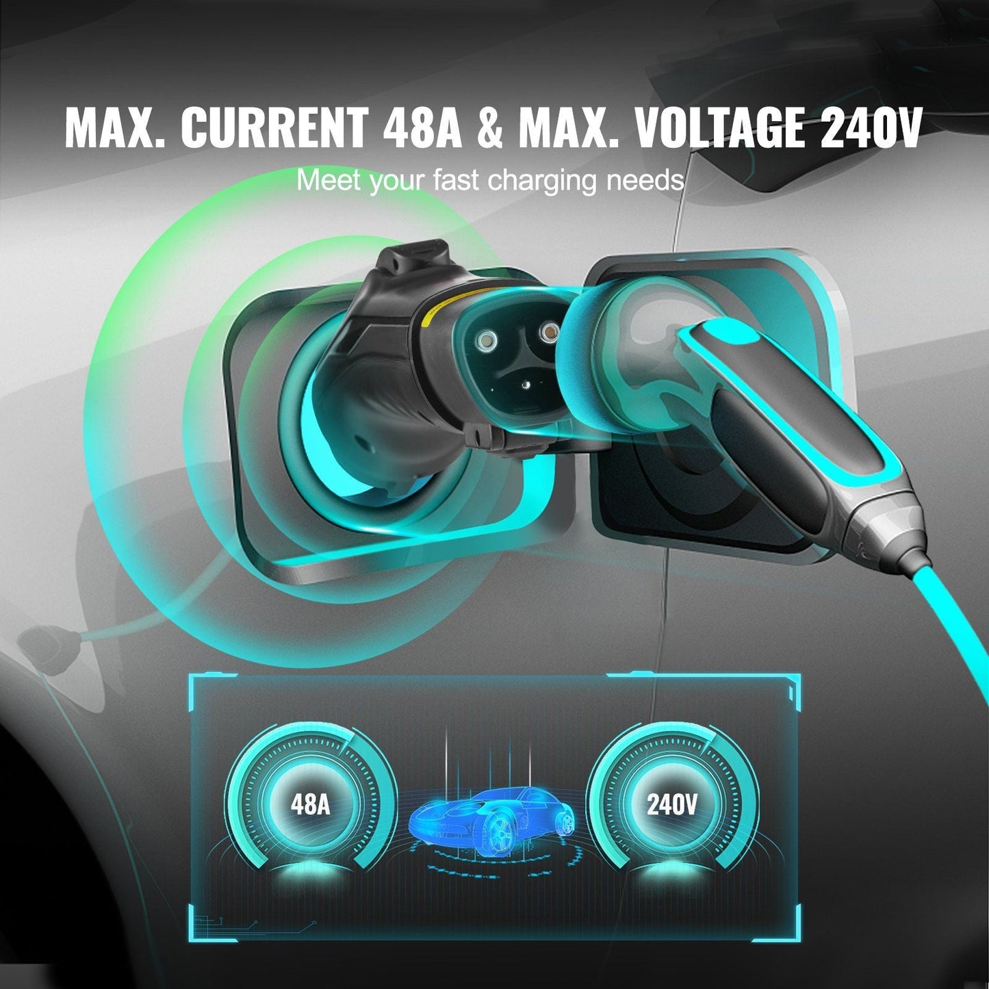 VEVOR Tesla to J1772 Charging Adapter, Max 48 Amp 240V, J1772 EVs Charger Adapter, with IP65 Storage Bag Anti-Drop Lock, for Tesla High Powered Wall Connector, Destination Charger and Mobile Connector - Renee Lane Company