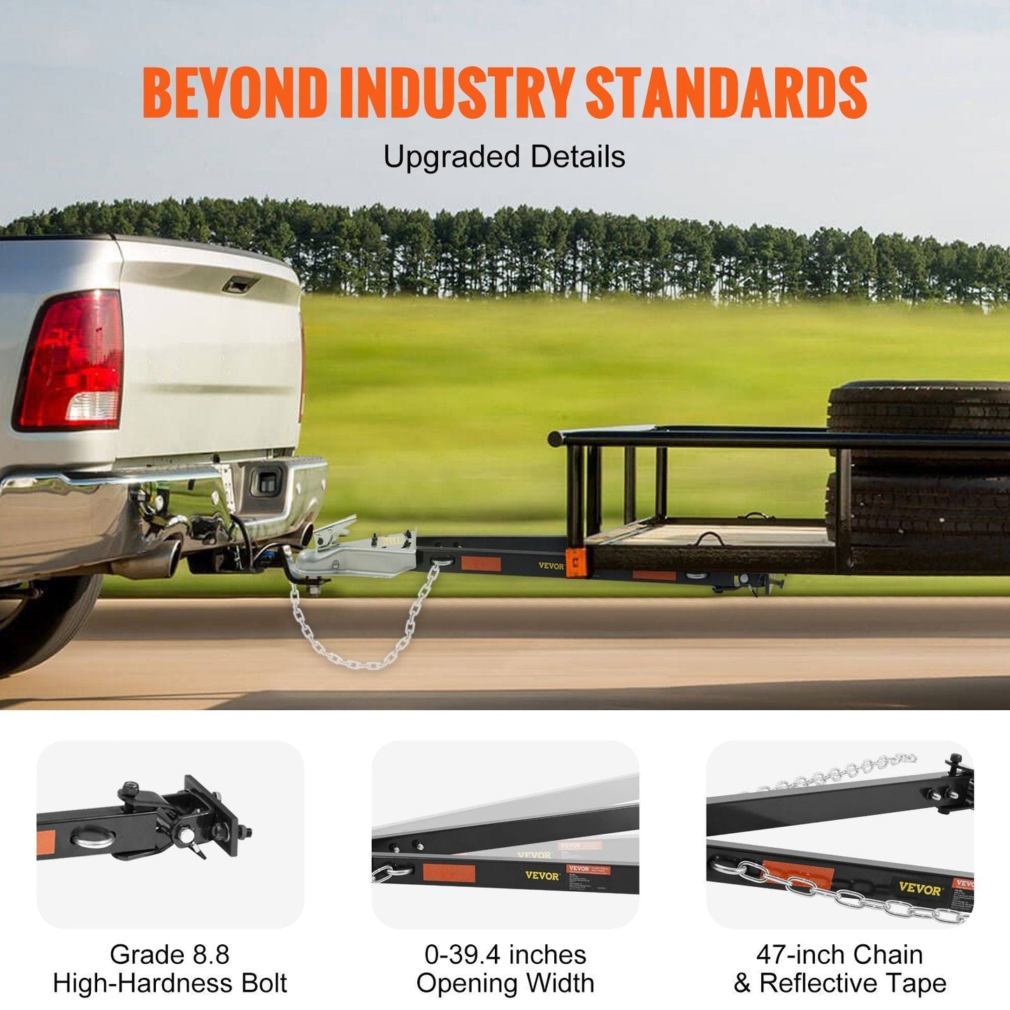 VEVOR Tow Bar, 5500 lbs Towing Capacity with Chains, Powder-Coating Alloy Steel Bumper-Mounted Universal Towing Bar, Coupler Fits 2-Inch Ball Hitch, 39.4-Inch Opening Width, for RV Car Trailer Truck - Renee Lane Company