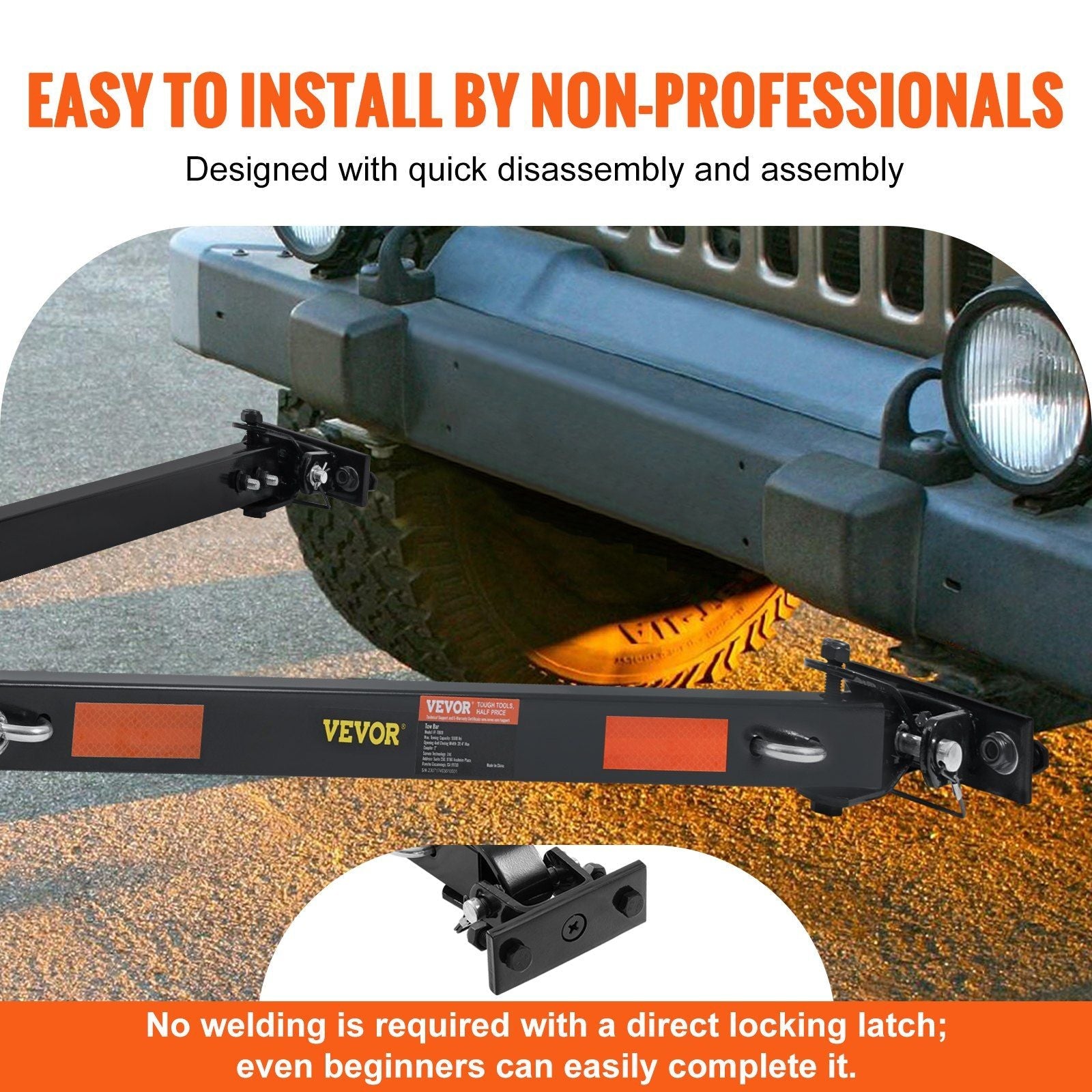 VEVOR Tow Bar, 5500 lbs Towing Capacity with Chains, Powder-Coating Alloy Steel Bumper-Mounted Universal Towing Bar, Coupler Fits 2-Inch Ball Hitch, 39.4-Inch Opening Width, for RV Car Trailer Truck - Renee Lane Company