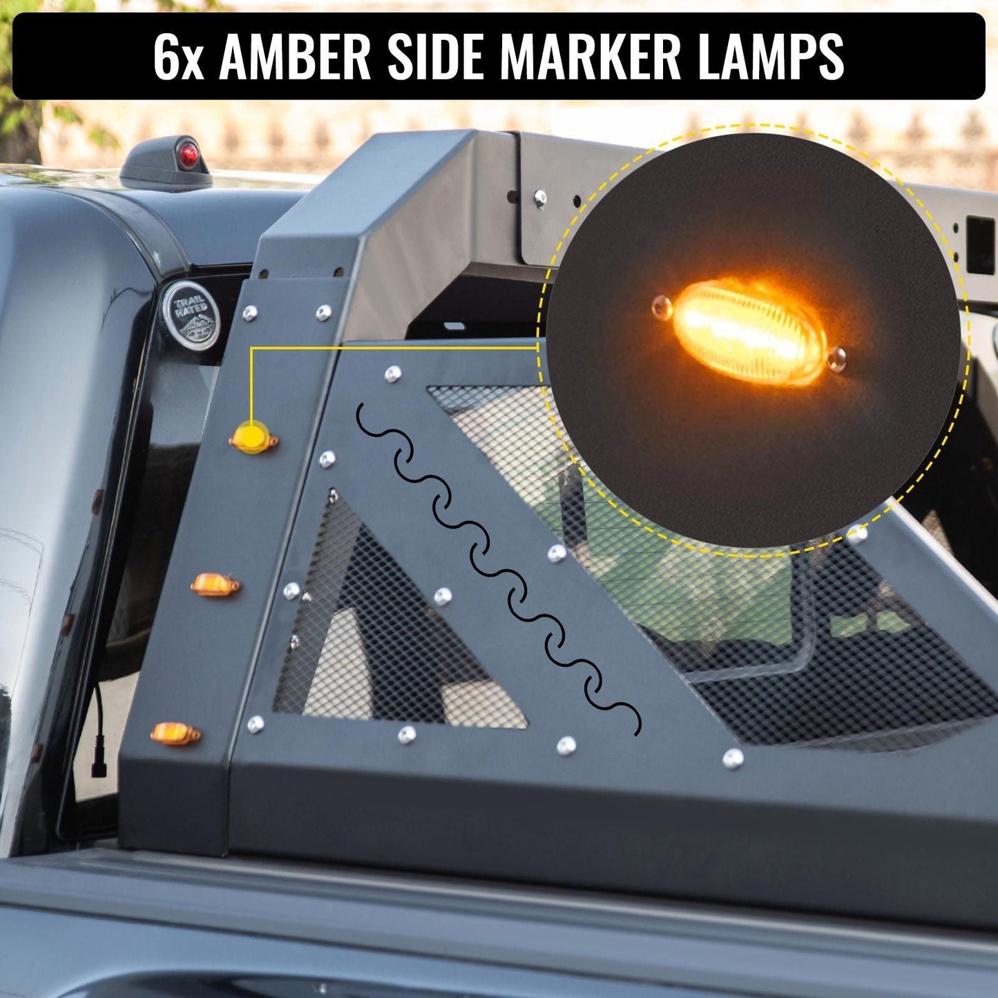 VEVOR Truck Roll Bar Chase Rack Adjustable with 6 Amber Auxiliary Side Marker Lamps, Universal Fit for Pickup Trucks - Renee Lane Company