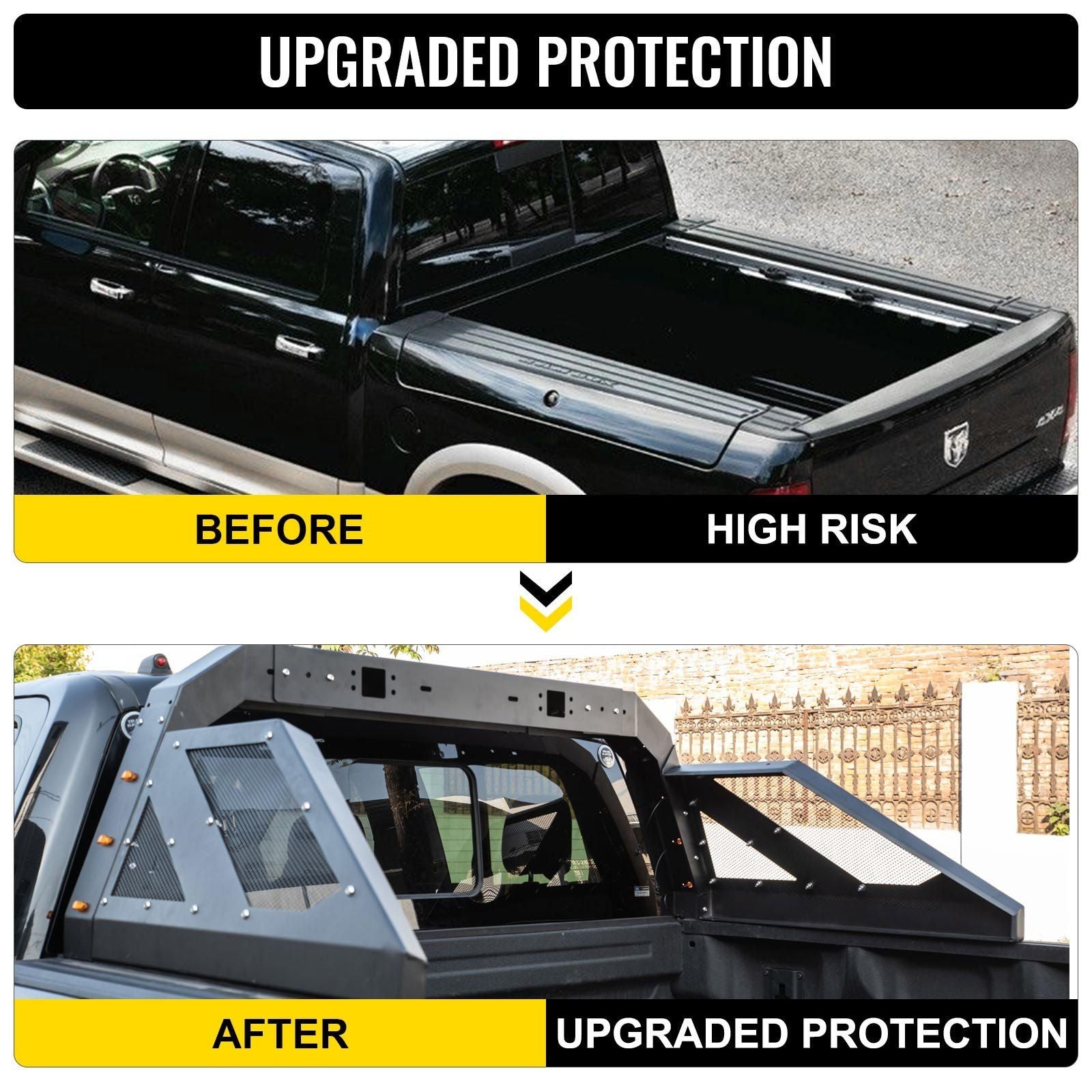 VEVOR Truck Roll Bar Chase Rack Adjustable with 6 Amber Auxiliary Side Marker Lamps, Universal Fit for Pickup Trucks - Renee Lane Company