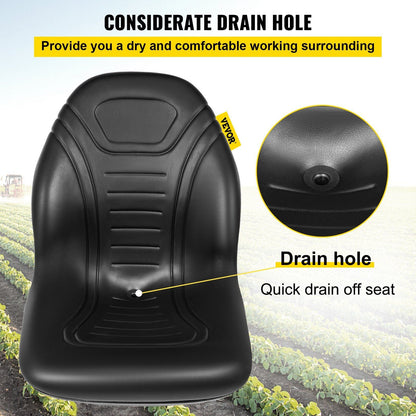 VEVOR Universal Tractor Seat Replacement 2 Pack, Compact High Back Mower Seat Pair, Black Vinyl Forklift Seat, Central Drain Hole Skid Steer Seat with Mounting Bolt Patterns - Renee Lane Company