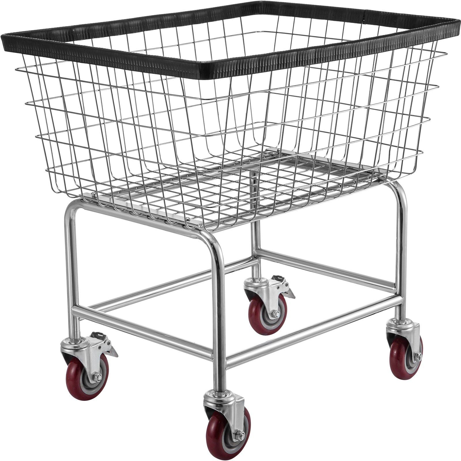 VEVOR Wire Laundry Cart, 2.5 Bushel Wire Laundry Basket with Wheels, 21''x27''x27.5'' Commercial Wire Laundry Basket Cart, Steel Frame with Chrome Finish, 4inch Casters, Wire Basket Cart For Laundry - Renee Lane Company