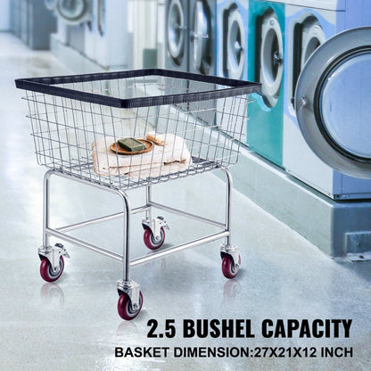 VEVOR Wire Laundry Cart, 2.5 Bushel Wire Laundry Basket with Wheels, 21''x27''x27.5'' Commercial Wire Laundry Basket Cart, Steel Frame with Chrome Finish, 4inch Casters, Wire Basket Cart For Laundry - Renee Lane Company