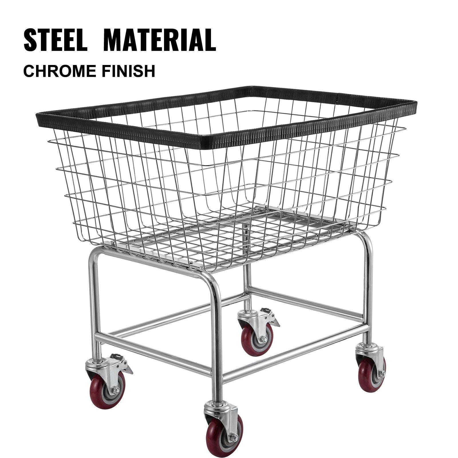 VEVOR Wire Laundry Cart, 2.5 Bushel Wire Laundry Basket with Wheels, 21''x27''x27.5'' Commercial Wire Laundry Basket Cart, Steel Frame with Chrome Finish, 4inch Casters, Wire Basket Cart For Laundry - Renee Lane Company