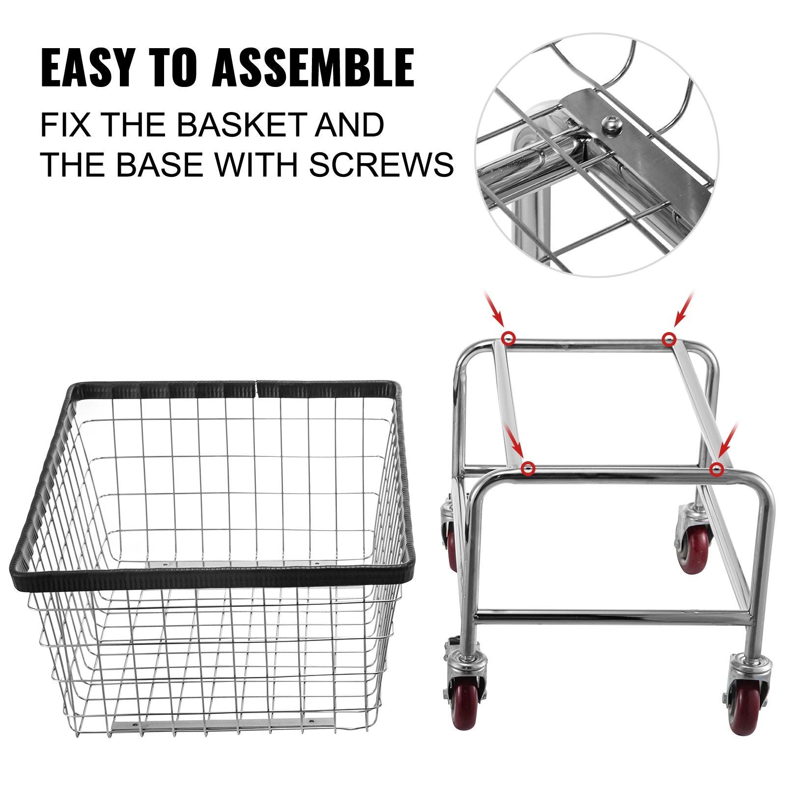 VEVOR Wire Laundry Cart, 2.5 Bushel Wire Laundry Basket with Wheels, 21''x27''x27.5'' Commercial Wire Laundry Basket Cart, Steel Frame with Chrome Finish, 4inch Casters, Wire Basket Cart For Laundry - Renee Lane Company