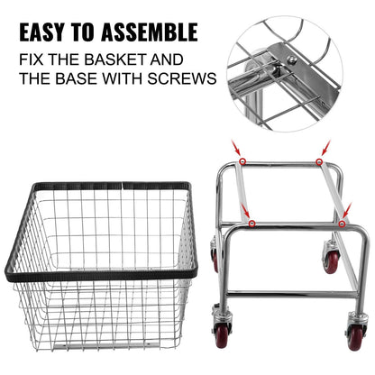 VEVOR Wire Laundry Cart, 2.5 Bushel Wire Laundry Basket with Wheels, 21''x27''x27.5'' Commercial Wire Laundry Basket Cart, Steel Frame with Chrome Finish, 4inch Casters, Wire Basket Cart For Laundry - Renee Lane Company