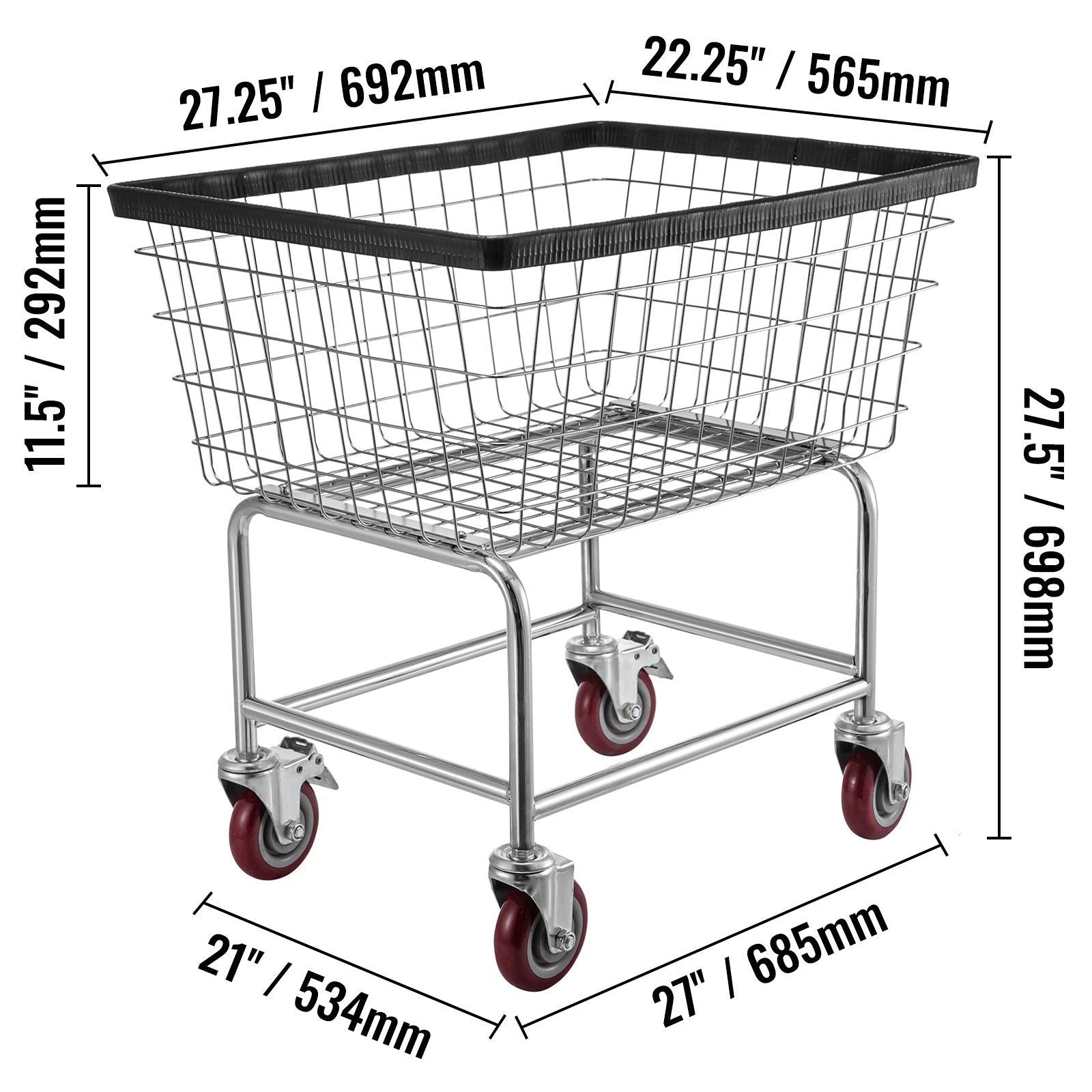 VEVOR Wire Laundry Cart, 2.5 Bushel Wire Laundry Basket with Wheels, 21''x27''x27.5'' Commercial Wire Laundry Basket Cart, Steel Frame with Chrome Finish, 4inch Casters, Wire Basket Cart For Laundry - Renee Lane Company