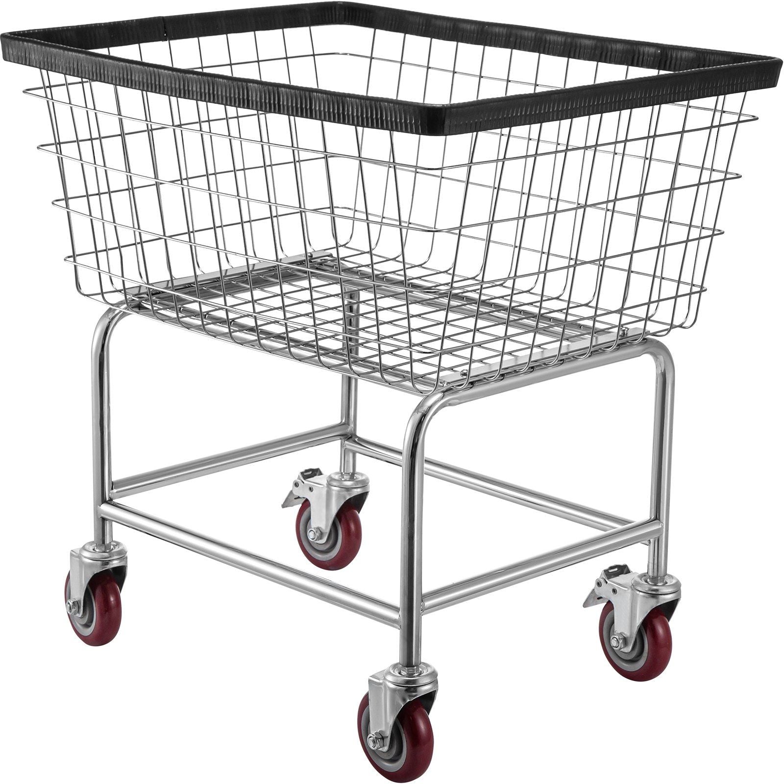 VEVOR Wire Laundry Cart, 2.5 Bushel Wire Laundry Basket with Wheels, 21''x27''x27.5'' Commercial Wire Laundry Basket Cart, Steel Frame with Chrome Finish, 4inch Casters, Wire Basket Cart For Laundry - Renee Lane Company